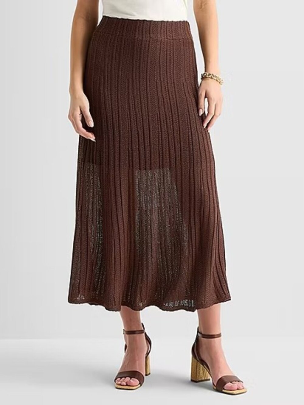 MSRP $54 Liz Claiborne Womens M, XL Chocolate Fudge Midi A-Line Skirt Lurex